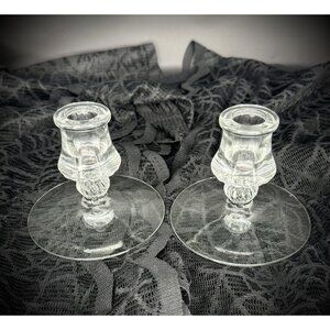 pair of Heisey Mercury clear single-light candlesticks